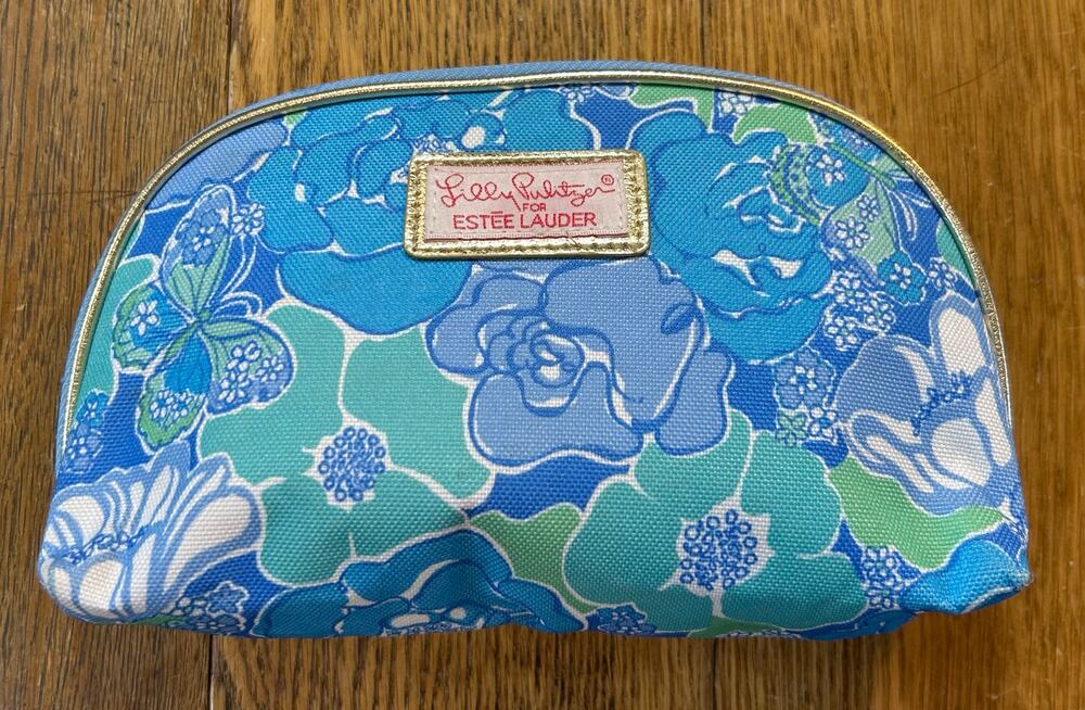 Lilly Pulitzer x Estee’ Lauder Cosmetic Bag Blue Aqua Zip 4.5” x 7.5”